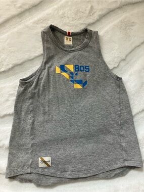Grayboy Sleeveless Tank with Blue & Yellow BOS Graphic Boston Marathon CS